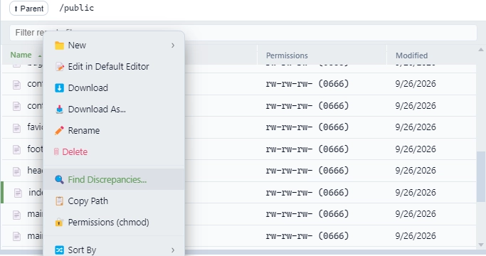 File Browser Context Menu — Find Discrepancies (Light Theme)