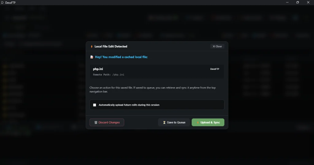 External Editor Watcher Detection Dialog (Dark Theme)