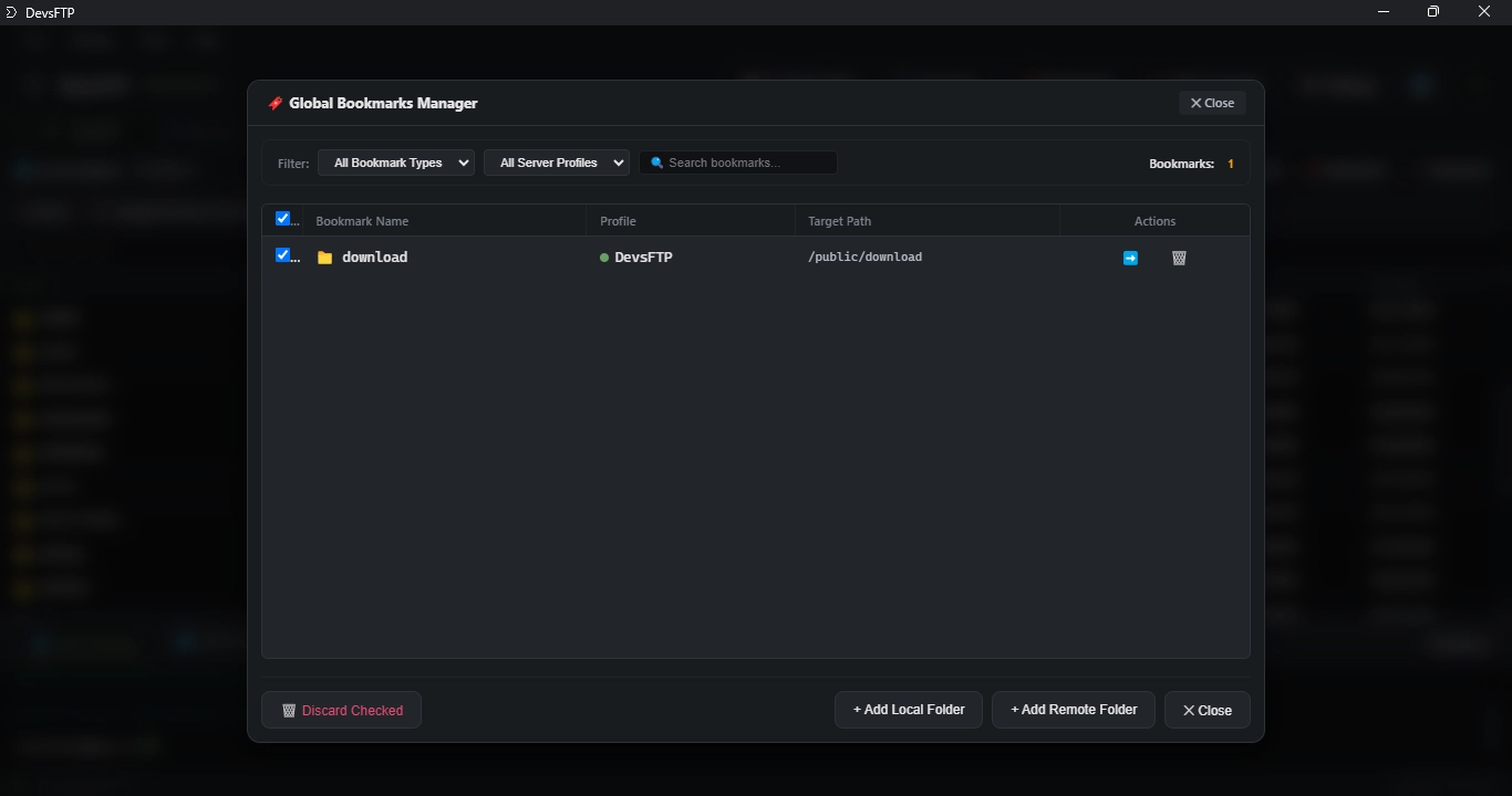 Bookmarks Panel (Dark Theme)