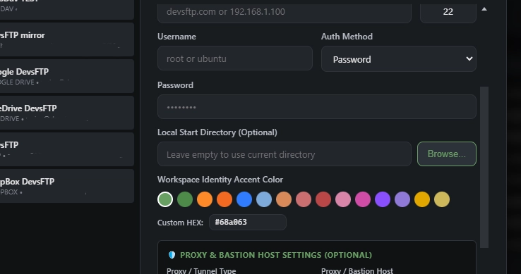 Local Start Directory Configuration (Dark Theme)