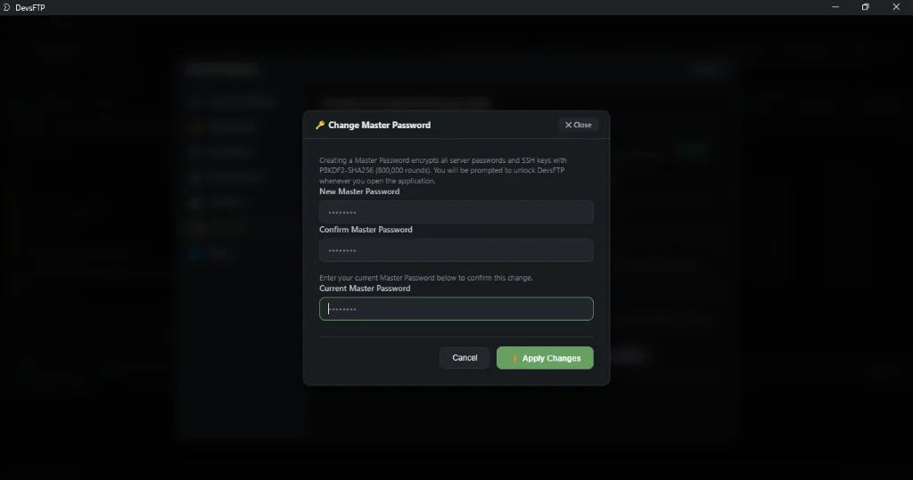 Master Password Vault Setup (Dark Theme)