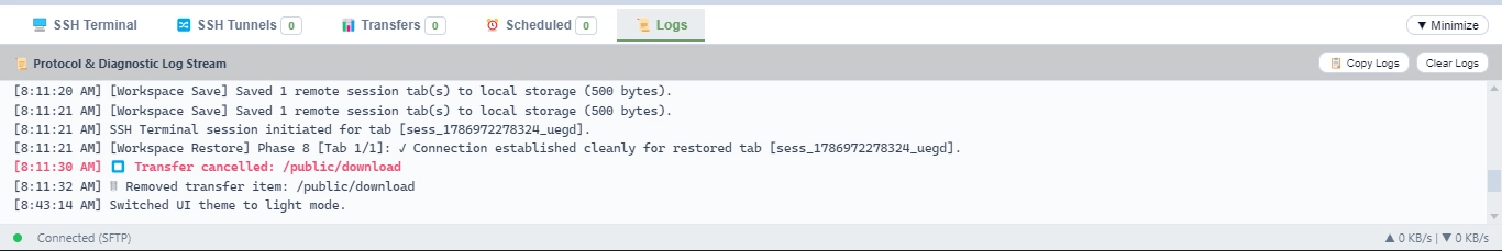 Protocol Log Console (Light Theme)