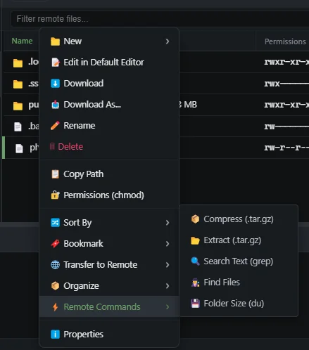Server-Side Remote Commands Menu (Dark Theme)